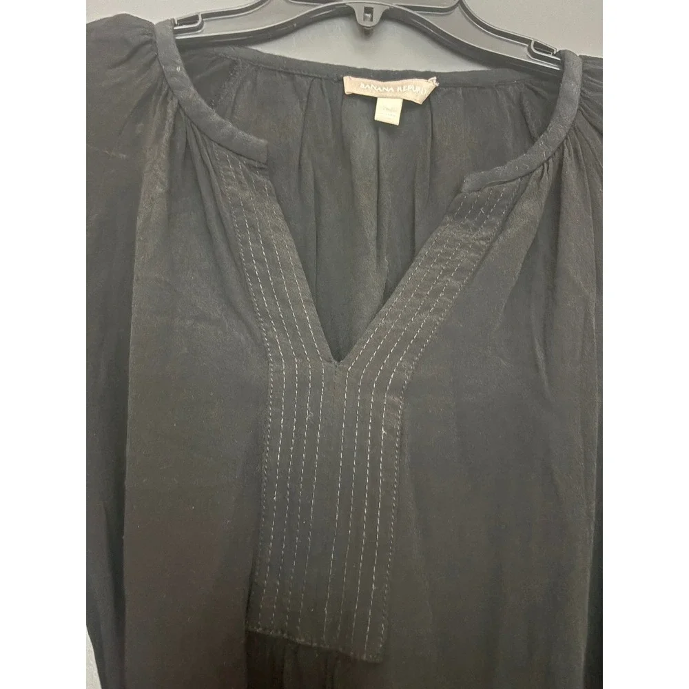 Banana Republic Womens Black Long Sleeve V-Neck Belted Mini Dress Size 4 Pockets